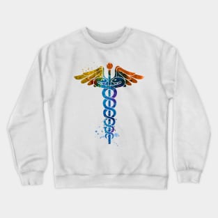 Caduceus Medical Symbol Watercolor Art Crewneck Sweatshirt